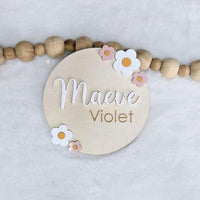 Birth Announcement Wooden Sign, Floral Newborn Baby Name Disc, Hospital Newborn Photo Prop Sign, Personalized Baby Shower Gift, Name Sign