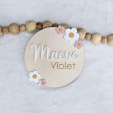 Birth Announcement Wooden Sign, Floral Newborn Baby Name Disc, Hospital Newborn Photo Prop Sign, Personalized Baby Shower Gift, Name Sign