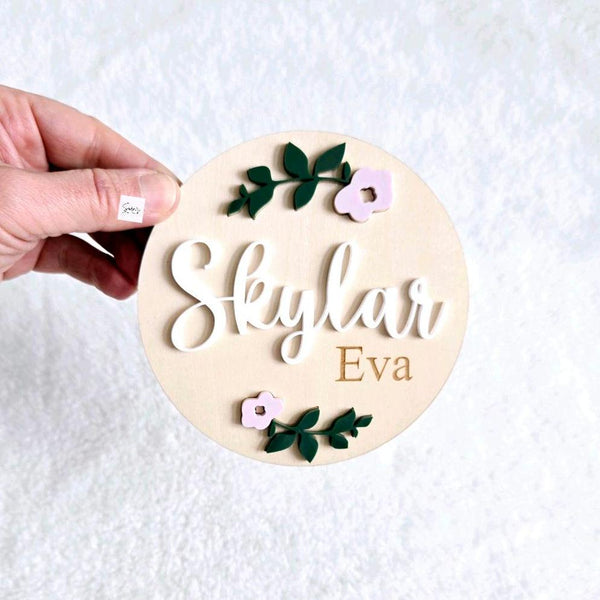 Birth Announcement Wooden Sign, Floral Newborn Baby Name Sign, Hospital Newborn Photo Prop Sign, Personalized Baby Shower Gift, Name Sign