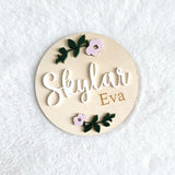 Birth Announcement Wooden Sign, Floral Newborn Baby Name Sign, Hospital Newborn Photo Prop Sign, Personalized Baby Shower Gift, Name Sign