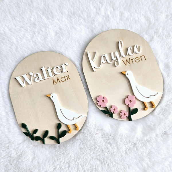 Birth Announcement Wooden Sign Duck, Goose Nursery Newborn Name Sign, Hospital Newborn Photo Prop Sign, Personalized Baby Shower Gift