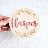 Wooden Name Birth Announcement sign, Newborn Baby round Name plate, Hospital Newborn Photo Prop Sign, Personalized custom Baby Shower Gift