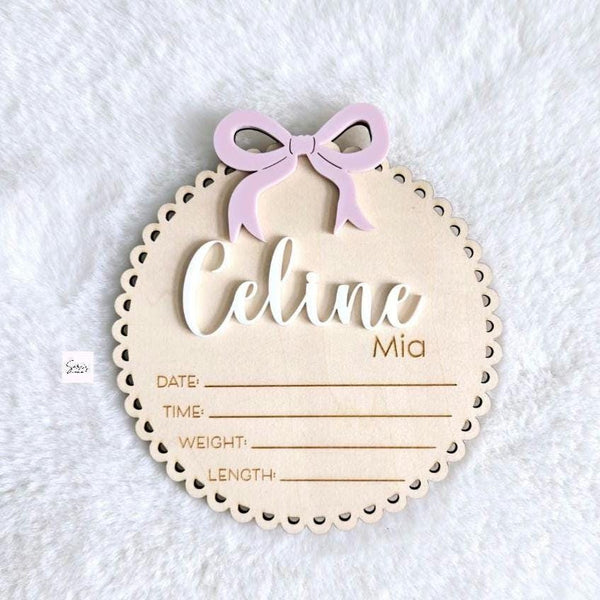 Birth Announcement Name sign, Bow Wooden Newborn Baby Birth Stat, Hospital Newborn Photo Prop Sign, Personalized custom Baby Shower Gift