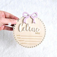 Birth Announcement Name sign, Bow Wooden Newborn Baby Birth Stat, Hospital Newborn Photo Prop Sign, Personalized custom Baby Shower Gift