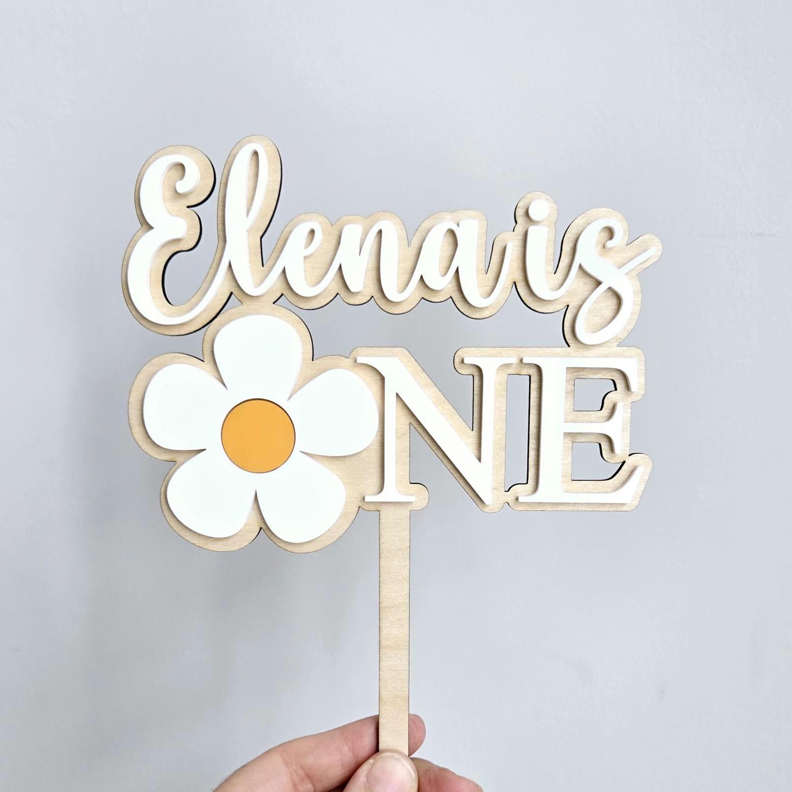 Daisy First Birthday Cake Topper, Personalized Daisy One Cake Topper, First Birthday Cake Topper for Girl, Flower Theme Acrylic Cake Topper