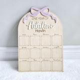 Baby's First Year Monthly Milestone Board, Coquette Bow First Birthday Photo Collage, Wooden Baby's Picture Frame, 1st Birthday Party Decor