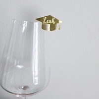 Personalized Graduation Hat Drink Tag, Custom Graduation Party Drink Charm with name, University Grad Party Decor, Wine Glass Name Charm