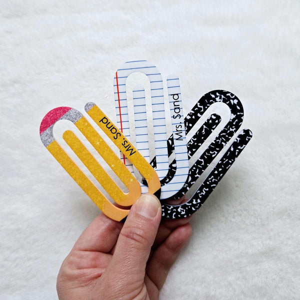 Teacher Jumbo Paperclip Set of 3, Teacher Bookmark gift, Teacher appreciation gift, Custom Acrylic Paperclip, Notebook Clip, Planner Clip