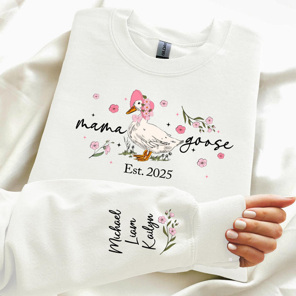 Mama Goose Sweatshirt with kids names, Personalized Mama Sweatshirt, Mama est. Sweater, Custom Mama shirt gift for Mom, gift for Mom to be