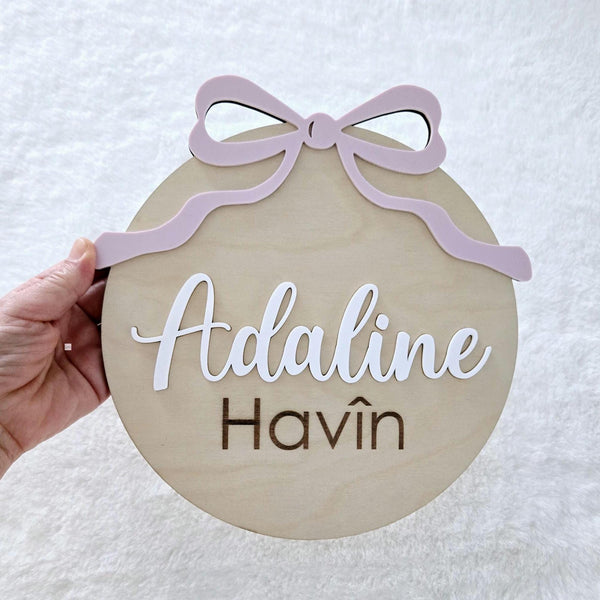 Birth Announcement sign, Bow Wooden Newborn Baby Name sign, Hospital Newborn Photo Prop Sign, Personalized custom Baby Shower Gift