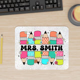 Personalized Teacher Mousepad Gift, Floral Pencil Custom Teacher Appreciation Desk Accessory, Custom Made End of Year Teacher Gift with name