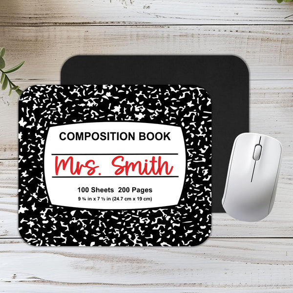 Personalized Teacher Composition Mousepad Gift, Custom Teacher Appreciation Desk Accessory, Custom Made End of Year Teacher Gift with name