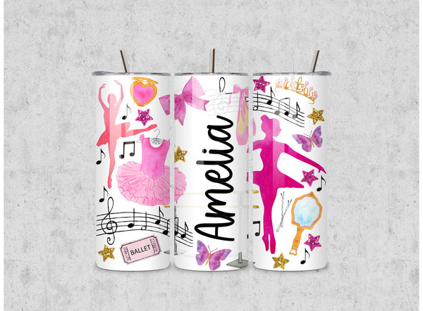 Personalized Ballerina Tumbler, Pink Ballerina Custom Tumbler with name, Ballet Recital Water Bottle, Personalized dance lover tumbler gift