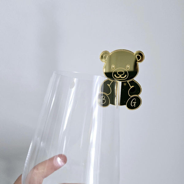 Personalized Acrylic Teddy Bear Drink Tag, Baby Shower Party Decor Drink Charm with Initial, Birthday Party Decor, Custom Teddy Drink Tag