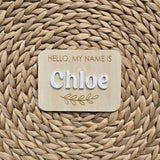 Hello My Name is Wooden Name Birth Announcement sign, Newborn Baby Name plate, Newborn Photo Prop Sign,Personalized custom Baby Shower Gift
