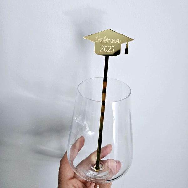 Personalized Graduation Party Drink Stirrers, Custom Grad 2025 Party Drink Charm with name, University Grad Party Decor, Grad Party Decor