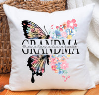 Personalized Grandma pillow, floral and butterfly Nana pillow, gift for Grandma from Grandkids, pillow with Grandkids names, Mother's day