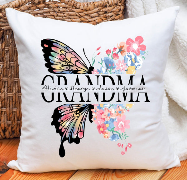 Personalized Grandma pillow, floral and butterfly Nana pillow, gift for Grandma from Grandkids, pillow with Grandkids names, Mother's day