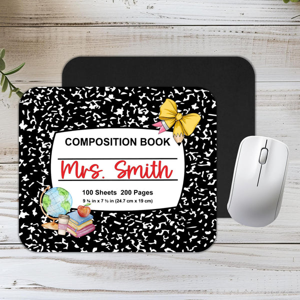Personalized Teacher Composition Mousepad Gift, Custom Teacher Appreciation Desk Accessory, Custom Made End of Year Teacher Gift with name