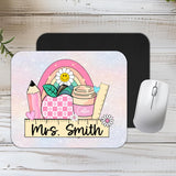 Personalized Teacher Mousepad Gift, Rainbow Apple Custom Teacher Appreciation Desk Accessory, Custom Made End of Year Teacher Gift with name