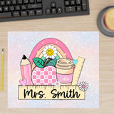 Personalized Teacher Mousepad Gift, Rainbow Apple Custom Teacher Appreciation Desk Accessory, Custom Made End of Year Teacher Gift with name