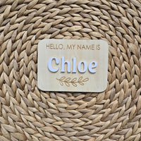Hello My Name is Wooden Name Birth Announcement sign, Newborn Baby Name plate, Newborn Photo Prop Sign,Personalized custom Baby Shower Gift