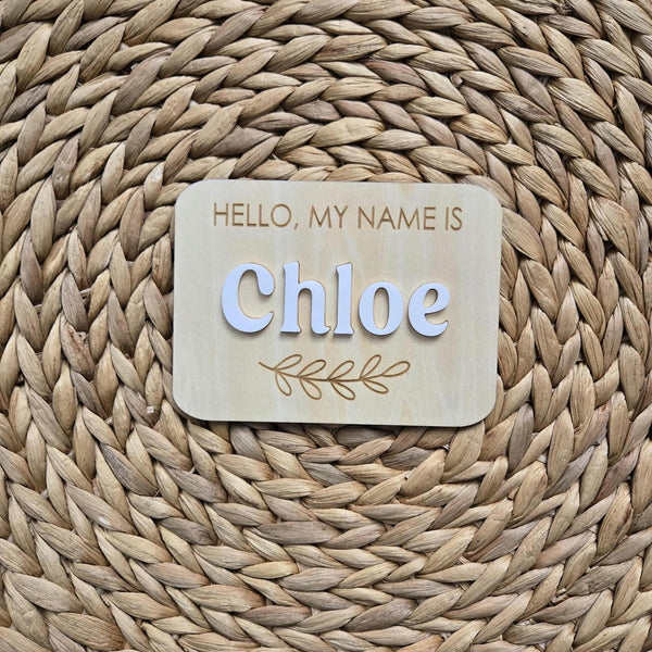 Hello My Name is Wooden Name Birth Announcement sign, Newborn Baby Name plate, Newborn Photo Prop Sign,Personalized custom Baby Shower Gift