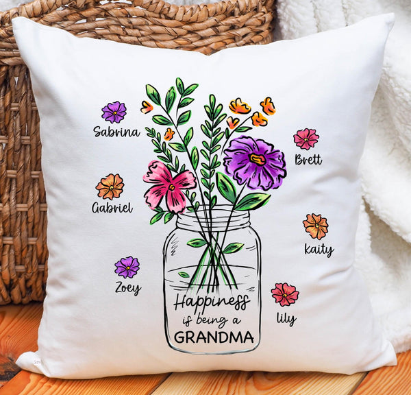 Personalized Floral Pillow for Mother's Day, Custom Made Gift Cushion for Mom from Grandkids, Floral Grandma pillow with Grandkids names