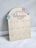 Baby's First Year Monthly Milestone Board, Flower Butterfly First Birthday Photo Collage, Wooden Baby's Picture Frame, 1st Birthday Decor