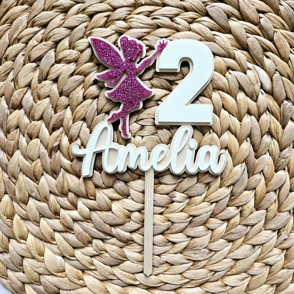 Fairy Personalized Birthday Cake Topper, Fantasy Fairy Tale Theme Party Cake Topper, First Birthday Cake Topper for Girl, Birthday decor