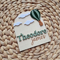 Birth Announcement Wooden Sign, Hot Air Balloon Newborn Baby Name Sign, Hospital Newborn Photo Prop Sign, Personalized custom Baby Shower Gi