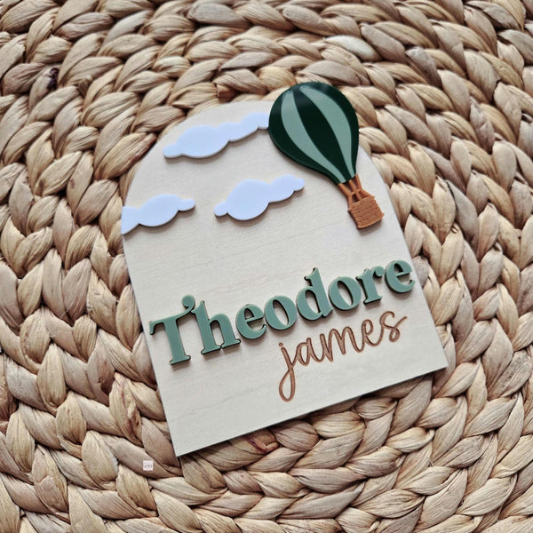 Birth Announcement Wooden Sign, Hot Air Balloon Newborn Baby Name Sign, Hospital Newborn Photo Prop Sign, Personalized custom Baby Shower Gi