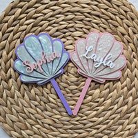 Seashell Personalized Birthday Cake Topper, Custom Clamshell Cake Topper, Mermaid Theme Birthday Cake Topper, Girl First Birthday Topper