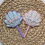 Seashell Personalized Birthday Cake Topper, Custom Clamshell Cake Topper, Mermaid Theme Birthday Cake Topper, Girl First Birthday Topper