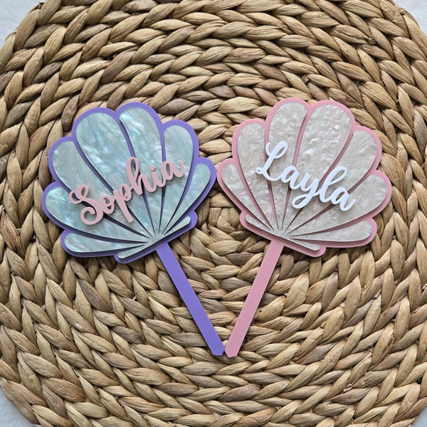 Seashell Personalized Birthday Cake Topper, Custom Clamshell Cake Topper, Mermaid Theme Birthday Cake Topper, Girl First Birthday Topper