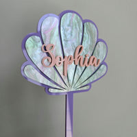 Seashell Personalized Birthday Cake Topper, Custom Clamshell Cake Topper, Mermaid Theme Birthday Cake Topper, Girl First Birthday Topper