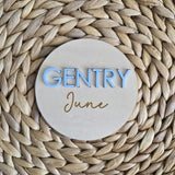 Wooden Name Birth Announcement sign, Newborn Baby round Name plate, Hospital Newborn Photo Prop Sign, Personalized custom Baby Shower Gift