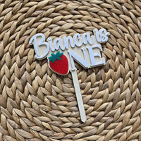 Strawberry Personalized Birthday Cake Topper,First Birthday Acrylic Cake Topper for Girl,Baby Shower Strawberry Topper, Custom Cake Topper
