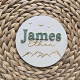 Wooden Mountain Name Birth Announcement Sign