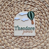 Birth Announcement Wooden Sign, Hot Air Balloon Newborn Baby Name Sign, Hospital Newborn Photo Prop Sign, Personalized custom Baby Shower Gi