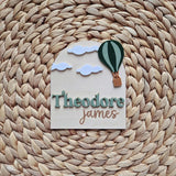Birth Announcement Wooden Sign, Hot Air Balloon Newborn Baby Name Sign, Hospital Newborn Photo Prop Sign, Personalized custom Baby Shower Gi