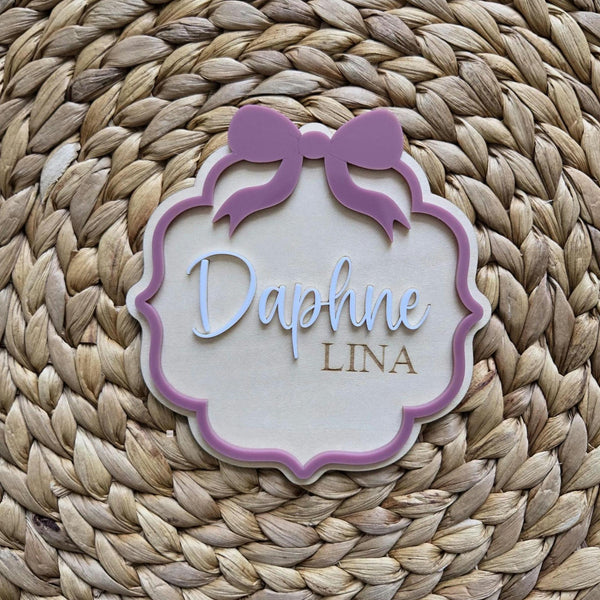 Personalized Bow Baby Name Announcement Sign, Bow Name Plaque, Nursery Decor for Newborn Girl, Custom Baby Gift, Boho Chic Bow Room Sign