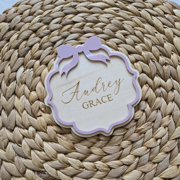 Personalized Bow Baby Name Announcement Sign, Bow Name Plaque, Nursery Decor for Newborn Girl, Custom Baby Gift, Boho Chic Bow Room Sign