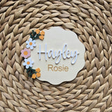 Floral Baby Girl Name Announcement Sign, Flower Newborn Baby Name Plaque, Hospital Newborn Photo Prop Sign, Personalized Baby Shower Gift