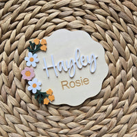 Floral Baby Girl Name Announcement Sign, Flower Newborn Baby Name Plaque, Hospital Newborn Photo Prop Sign, Personalized Baby Shower Gift