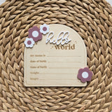 Floral Hello World Birth Statistic Sign, Flower Nursery Decor Custom Wood Sign, Name Plaque,Hospital Birth Announcement Name Sign