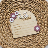 Floral Hello World Birth Statistic Sign, Flower Nursery Decor Custom Wood Sign, Name Plaque,Hospital Birth Announcement Name Sign