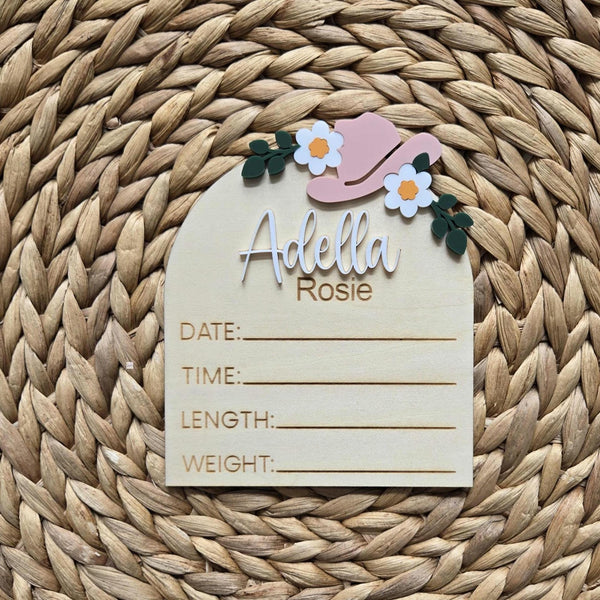 Cowboy CowGirl Name Announcement Sign, Western Floral Newborn Name Plaque, Hospital Newborn Photo Prop Sign, Personalized Baby Shower Gift