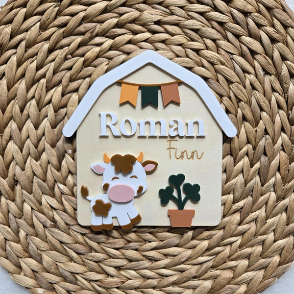 Cow Barn Boy Name Announcement Sign, Western Barn Newborn Name Plaque, Hospital Newborn Photo Prop Sign, Personalized Baby Shower Gift