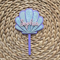 Seashell Personalized Birthday Cake Topper, Custom Clamshell Cake Topper, Mermaid Theme Birthday Cake Topper, Girl First Birthday Topper